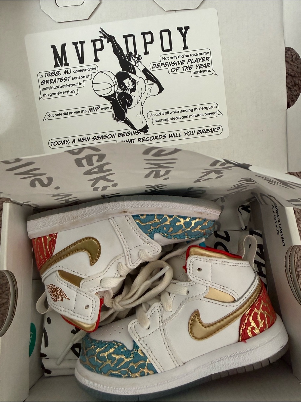 Nike Kids White Gold Blue Red High-Top Sneakers